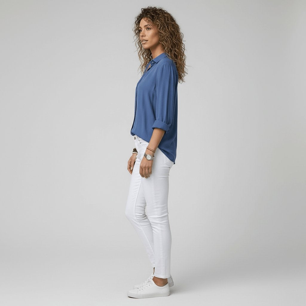 Bluse Damen grau tailliert mit V-Ausschnitt und langen Ärmeln - 12 - Atelier-Zofia