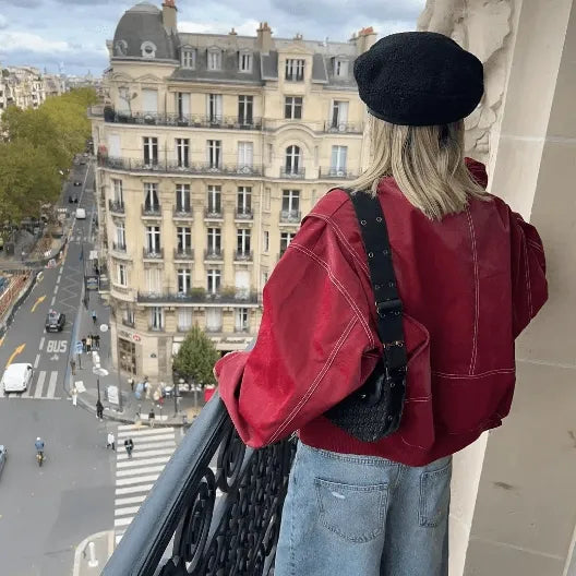 Jacke Damen schwarz oversized mit Reißverschluss und auffälligen Nähten - 2 - Atelier-Zofia