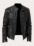 Herren Lederjacke schwarz figurbetont mit praktischen Reißverschlüssen - 1 - Atelier-Zofia