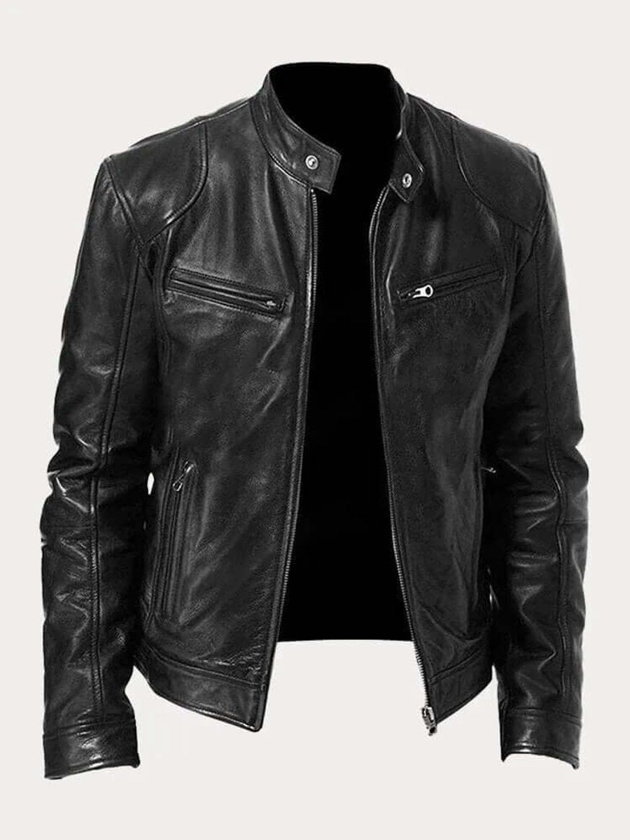 Herren Lederjacke schwarz figurbetont mit praktischen Reißverschlüssen - 1 - Atelier-Zofia