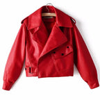 Jacke Damen rot tailliert mit Gürtel und langen Ärmeln - 3 - Atelier-Zofia