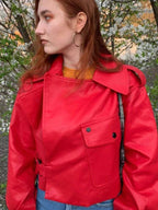 Jacke Damen rot tailliert mit Gürtel und langen Ärmeln - 6 - Atelier-Zofia