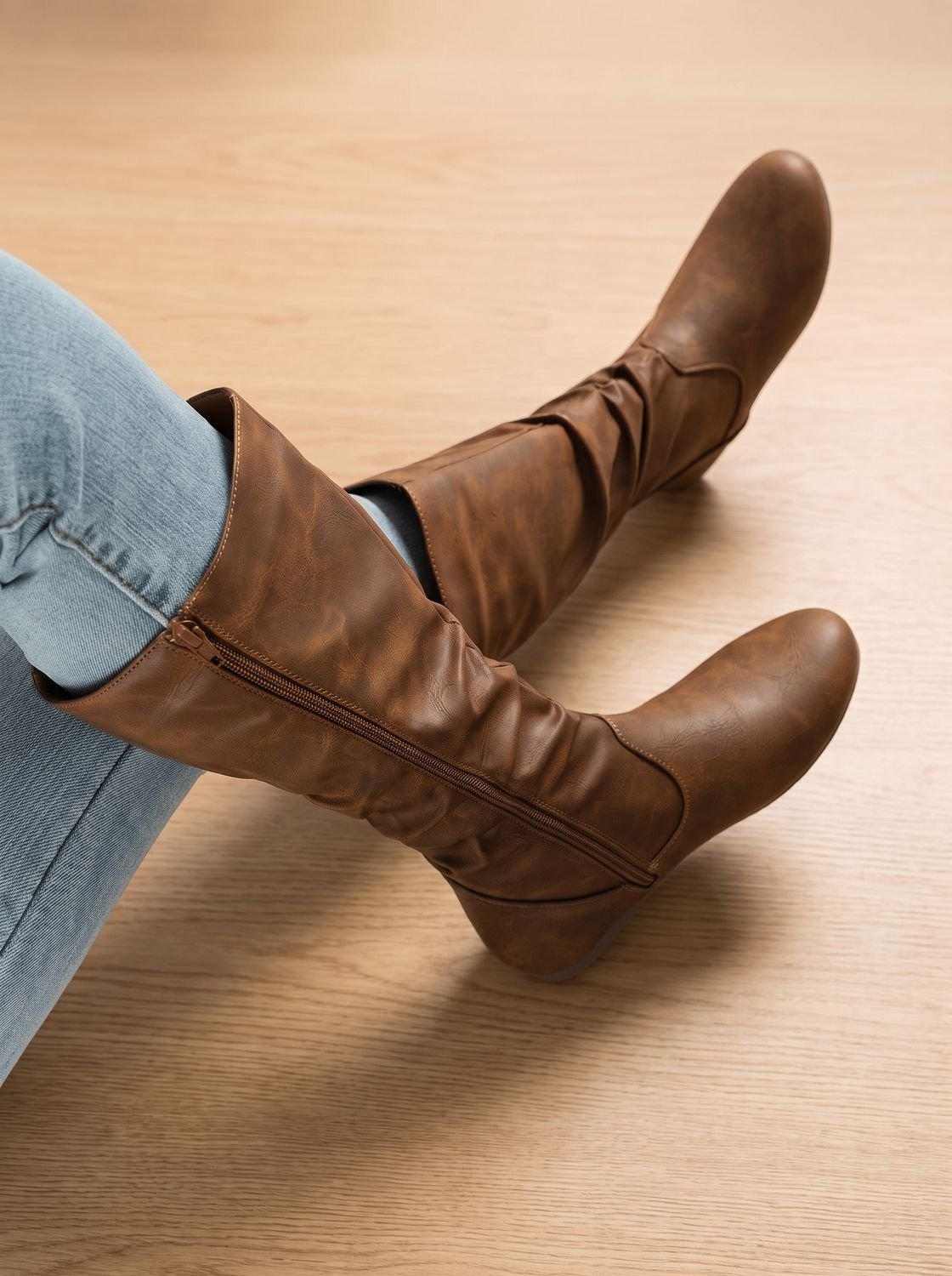 Stiefel Damen braun mit lässigem Schnitt und seitlichem Reißverschluss - 1 - Atelier-Zofia