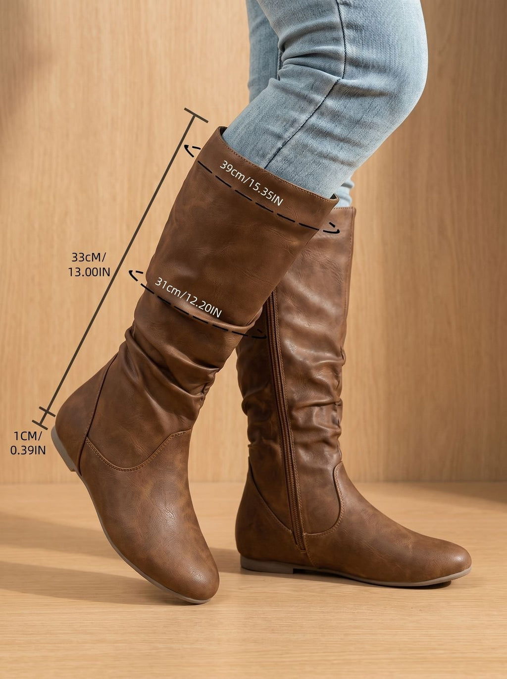 Stiefel Damen braun mit lässigem Schnitt und seitlichem Reißverschluss - 4 - Atelier-Zofia