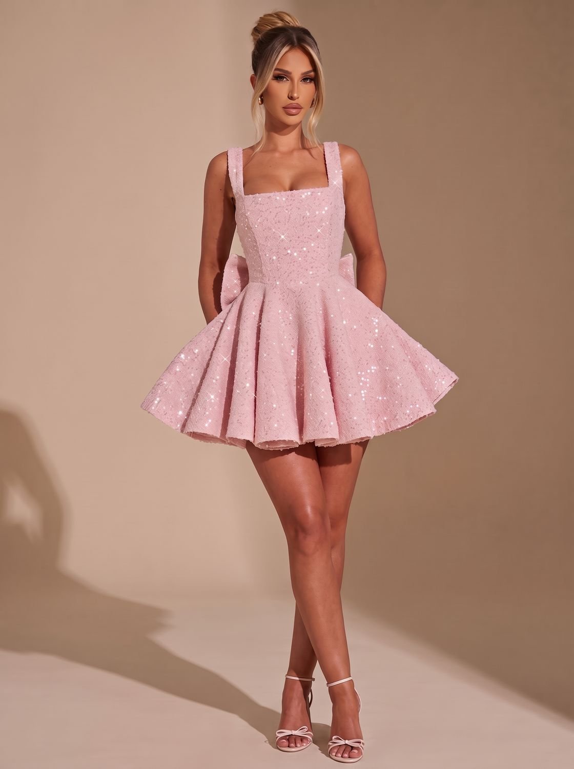 Kleid Damen rosa figurbetont mit großem Rückenknoten - 2 - Atelier-Zofia
