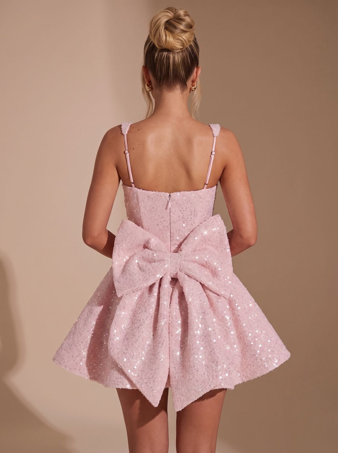 Kleid Damen rosa figurbetont mit großem Rückenknoten - 3 - Atelier-Zofia