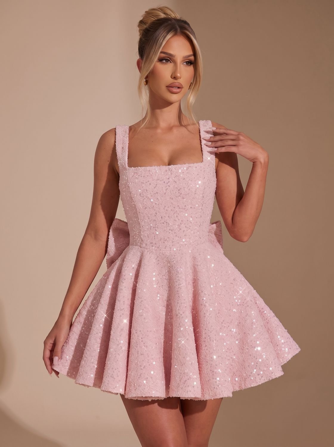 Kleid Damen rosa figurbetont mit großem Rückenknoten - 6 - Atelier-Zofia