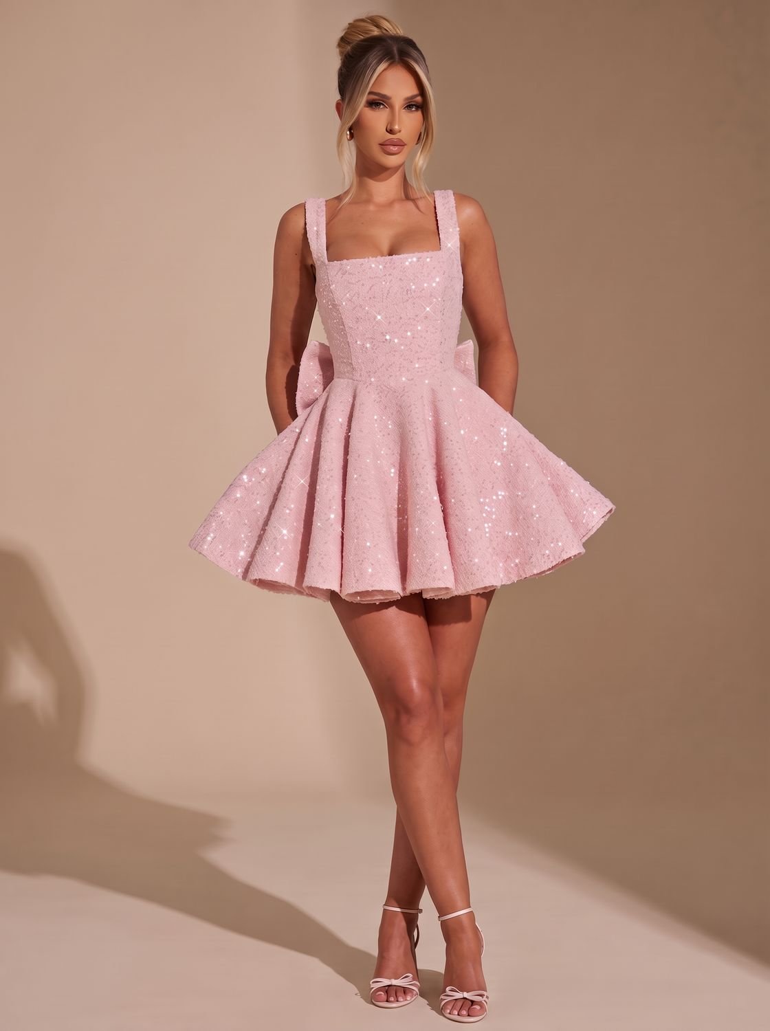 Kleid Damen rosa figurbetont mit großem Rückenknoten - 8 - Atelier-Zofia