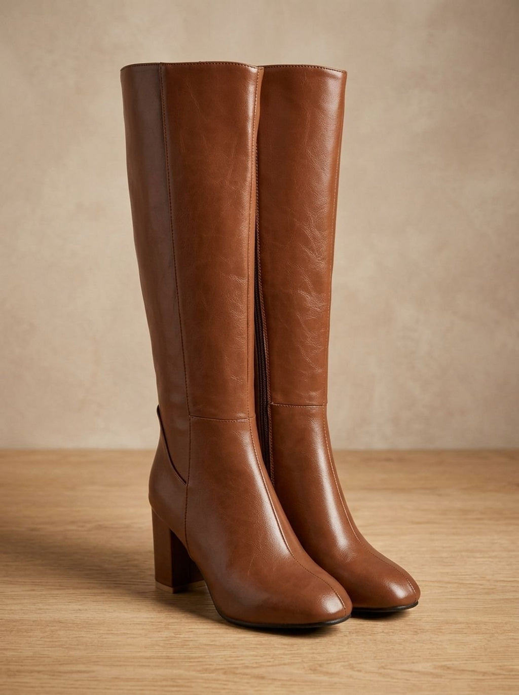 Stiefel Damen braun mit Blockabsatz und Reißverschluss - 3 - Atelier-Zofia