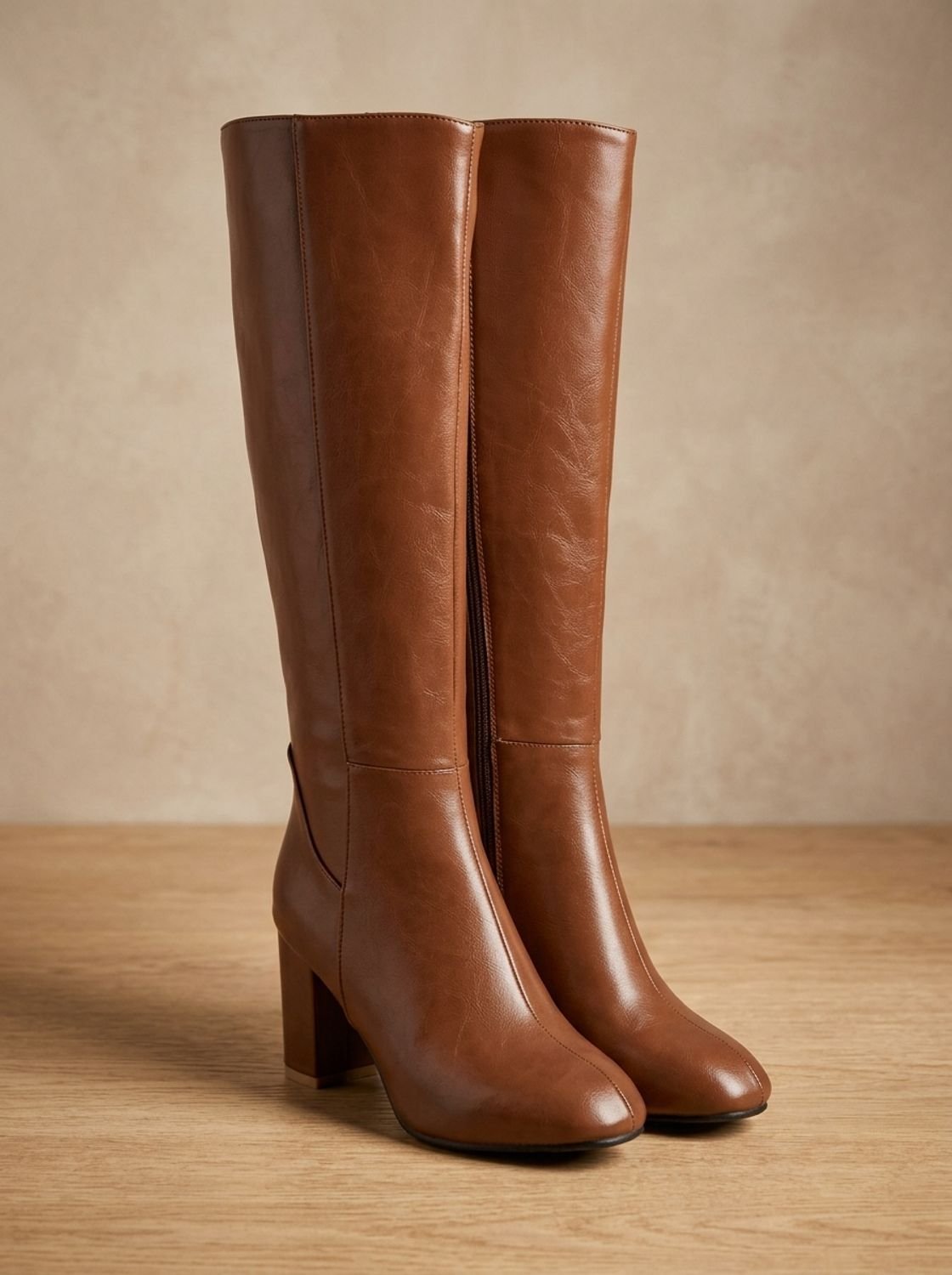 Stiefel Damen braun mit Blockabsatz und Reißverschluss - 3 - Atelier-Zofia