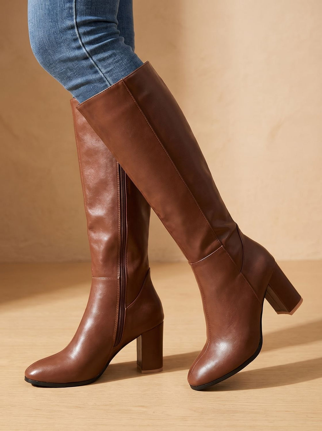 Stiefel Damen braun mit Blockabsatz und Reißverschluss - 5 - Atelier-Zofia