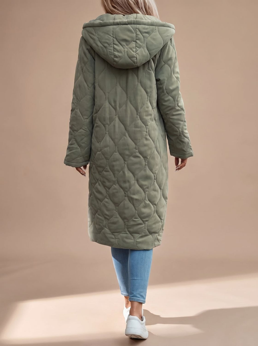 Wintermantel Damen grün lang mit Kapuze und Reißverschluss - 5 - Atelier-Zofia