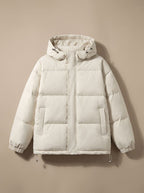 Damen Jacke beige mit lässigem Schnitt und Kapuze - 2 - Atelier-Zofia