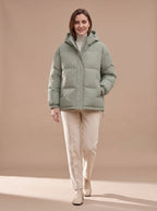 Damen Jacke beige mit lässigem Schnitt und Kapuze - 5 - Atelier-Zofia