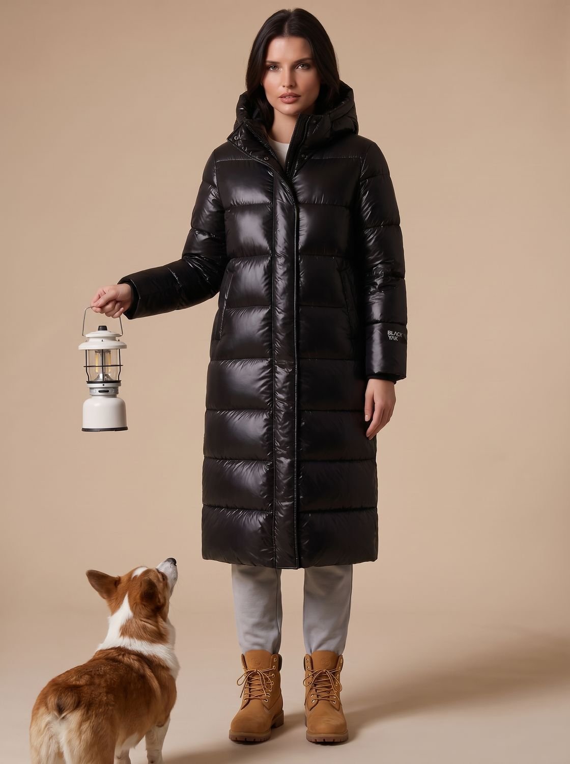 Steppmantel Damen schwarz langärmlig mit Kapuze - 2 - Atelier-Zofia