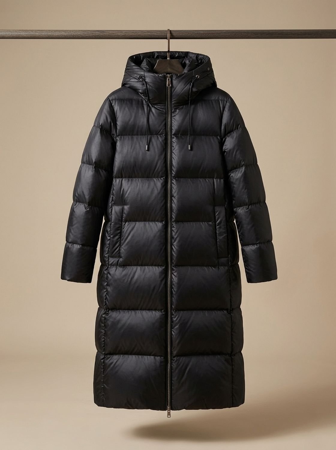 Steppmantel Damen schwarz langärmlig mit Kapuze - 3 - Atelier-Zofia