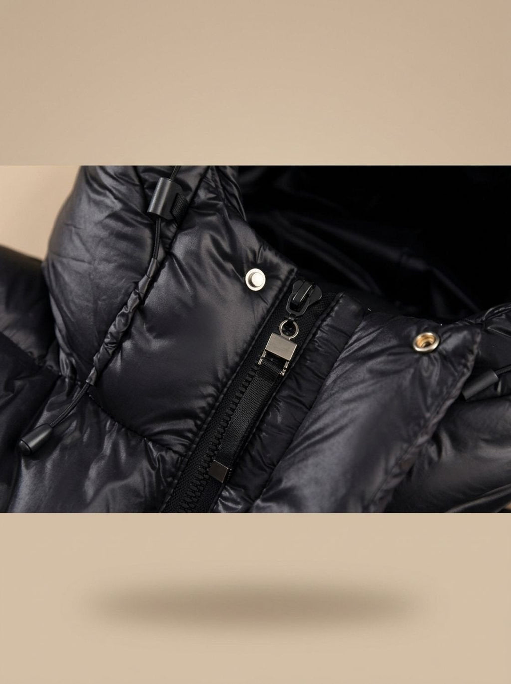 Steppmantel Damen schwarz langärmlig mit Kapuze - 11 - Atelier-Zofia