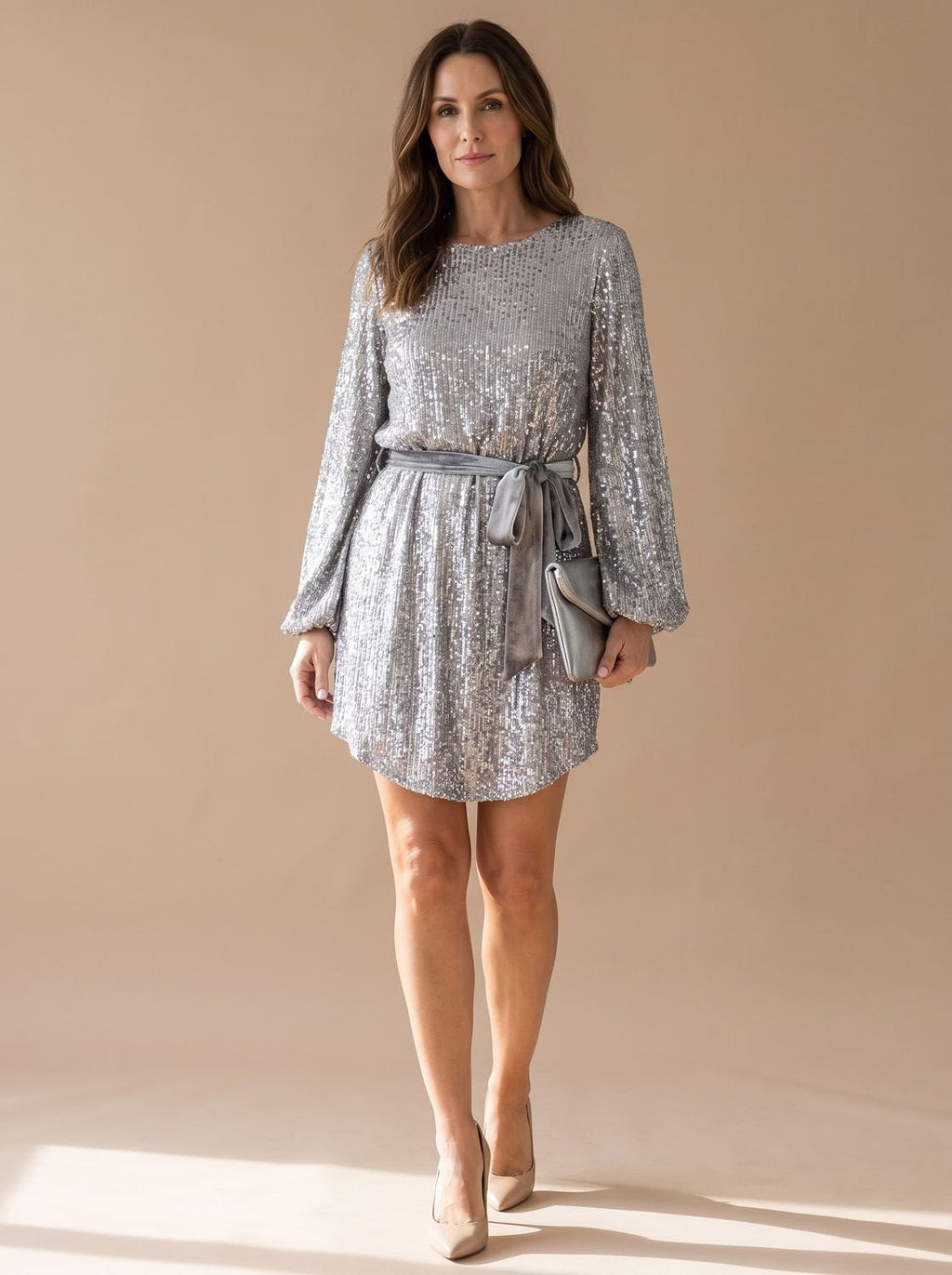 Kleid Damen rot figurbetont mit langen Ärmeln und Gürtel - 1 - Atelier-Zofia