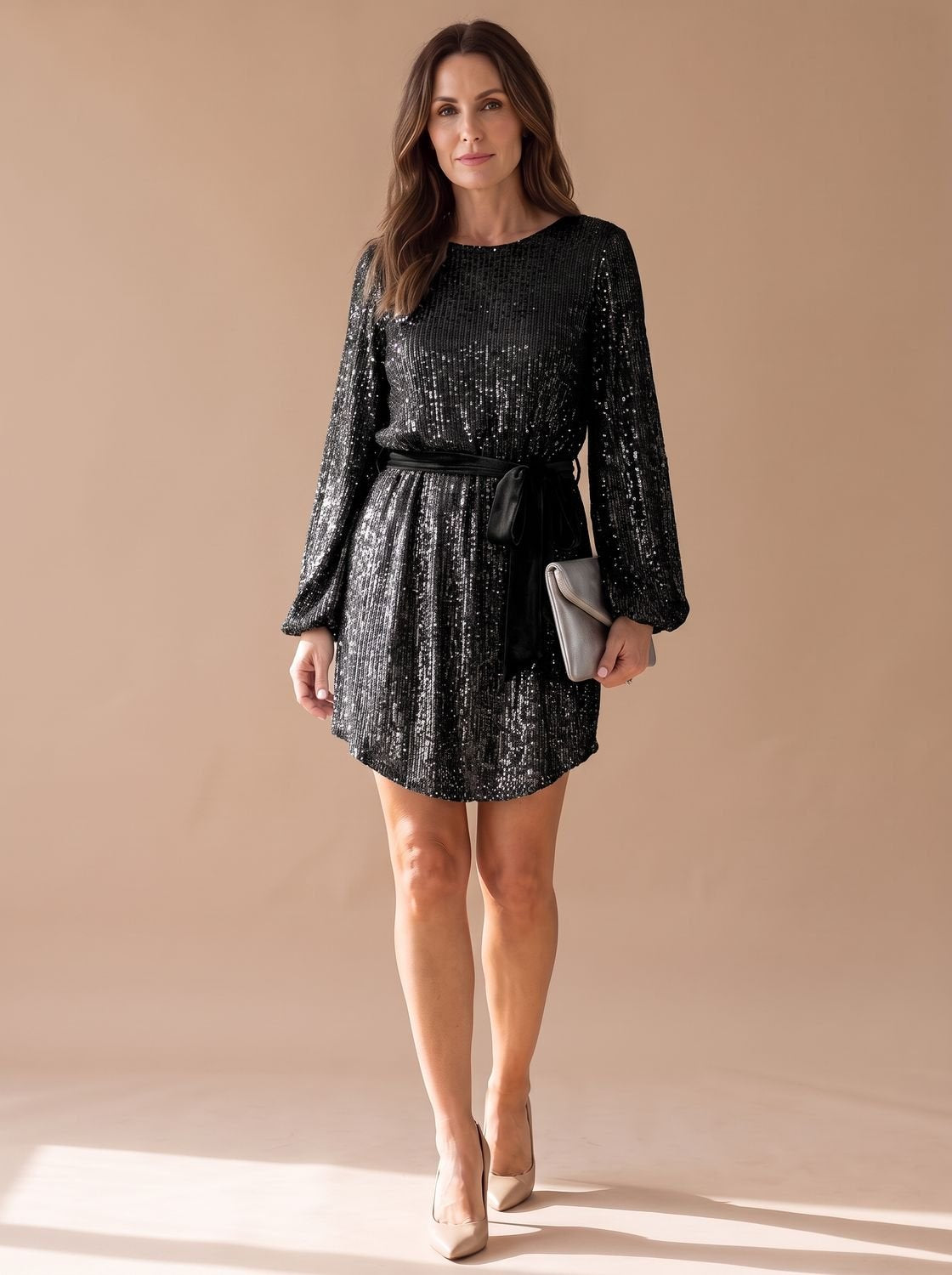 Kleid Damen rot figurbetont mit langen Ärmeln und Gürtel - 2 - Atelier-Zofia
