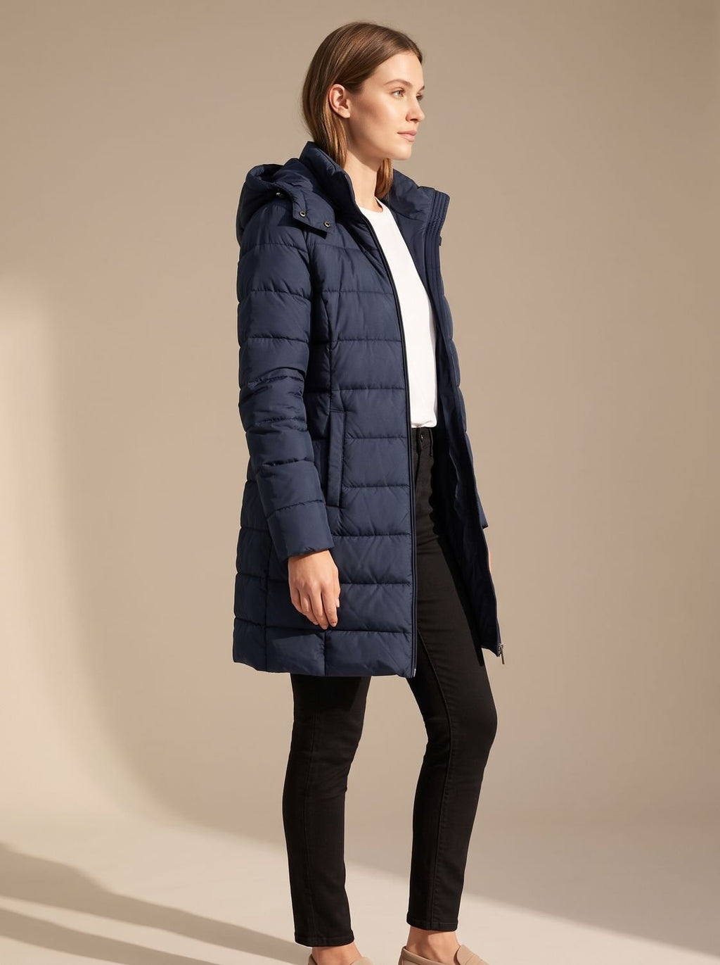 Damen Jacke blau tailliert mit Kapuze und Reißverschluss - 1 - Atelier-Zofia