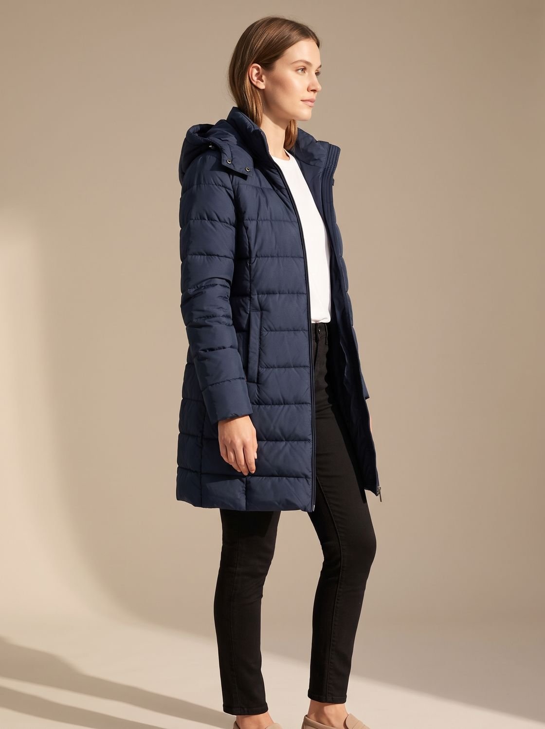 Damen Jacke blau tailliert mit Kapuze und Reißverschluss - 1 - Atelier-Zofia