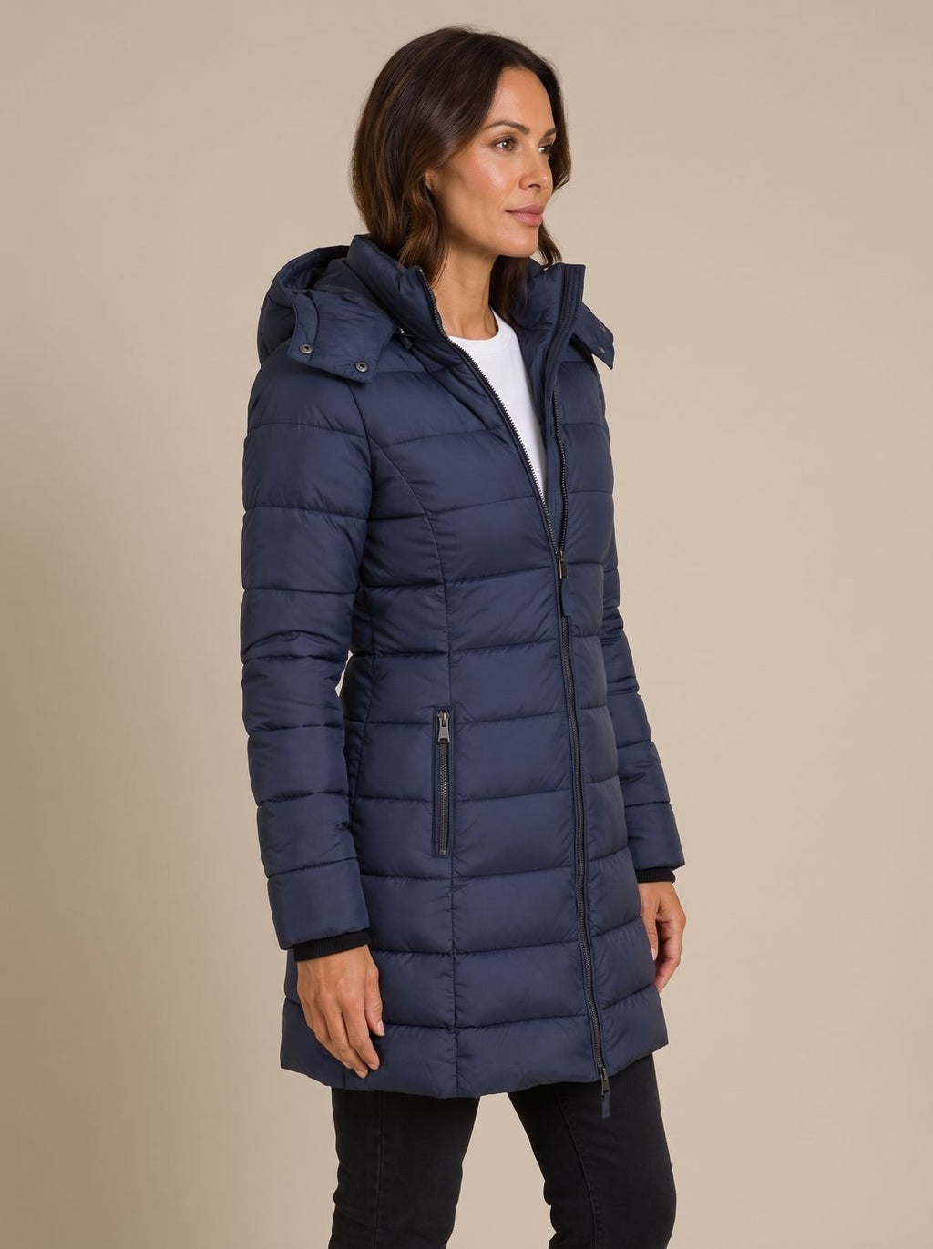 Damen Jacke blau tailliert mit Kapuze und Reißverschluss - 2 - Atelier-Zofia