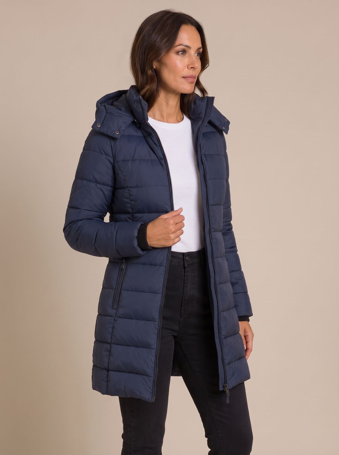 Damen Jacke blau tailliert mit Kapuze und Reißverschluss - 3 - Atelier-Zofia