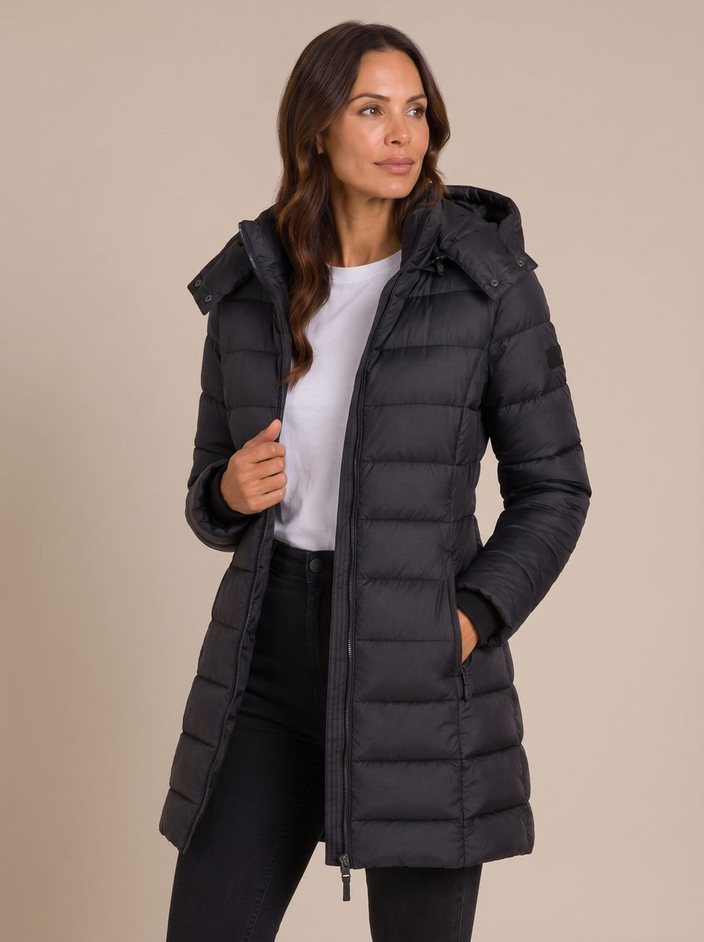 Damen Jacke blau tailliert mit Kapuze und Reißverschluss - 8 - Atelier-Zofia