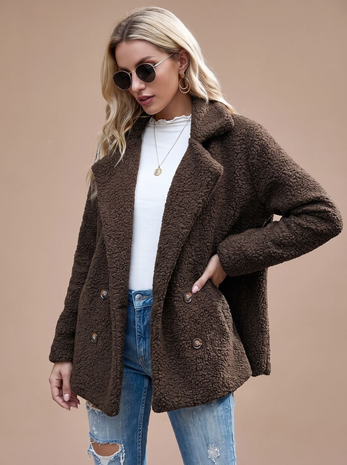Damenjacke mit lässiger Passform und doppelter Knopfleiste - 8 - Atelier-Zofia
