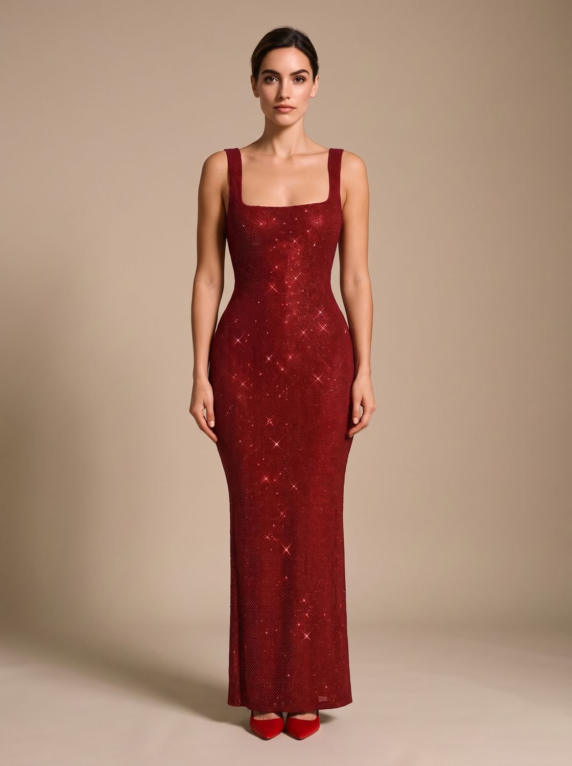Maxikleid Damen mit schmaler Passform und quadratischem Ausschnitt - 1 - Atelier-Zofia