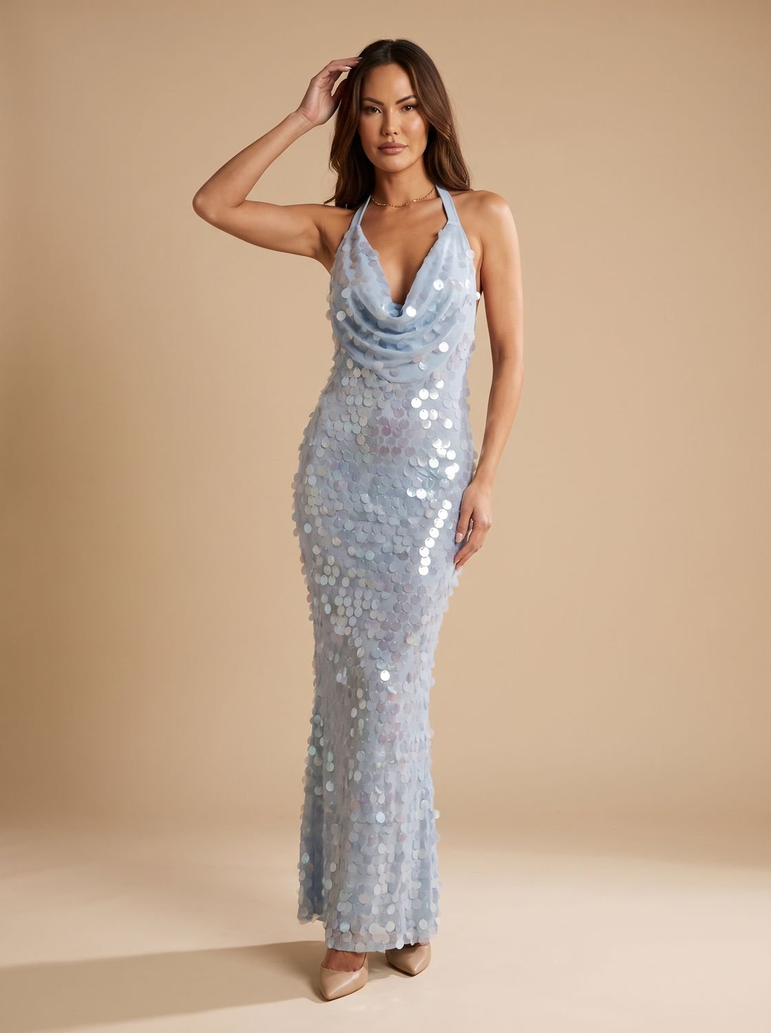 Maxikleid Damen mit Cowl-Neck und figurbetonender Silhouette - 1 - Atelier-Zofia
