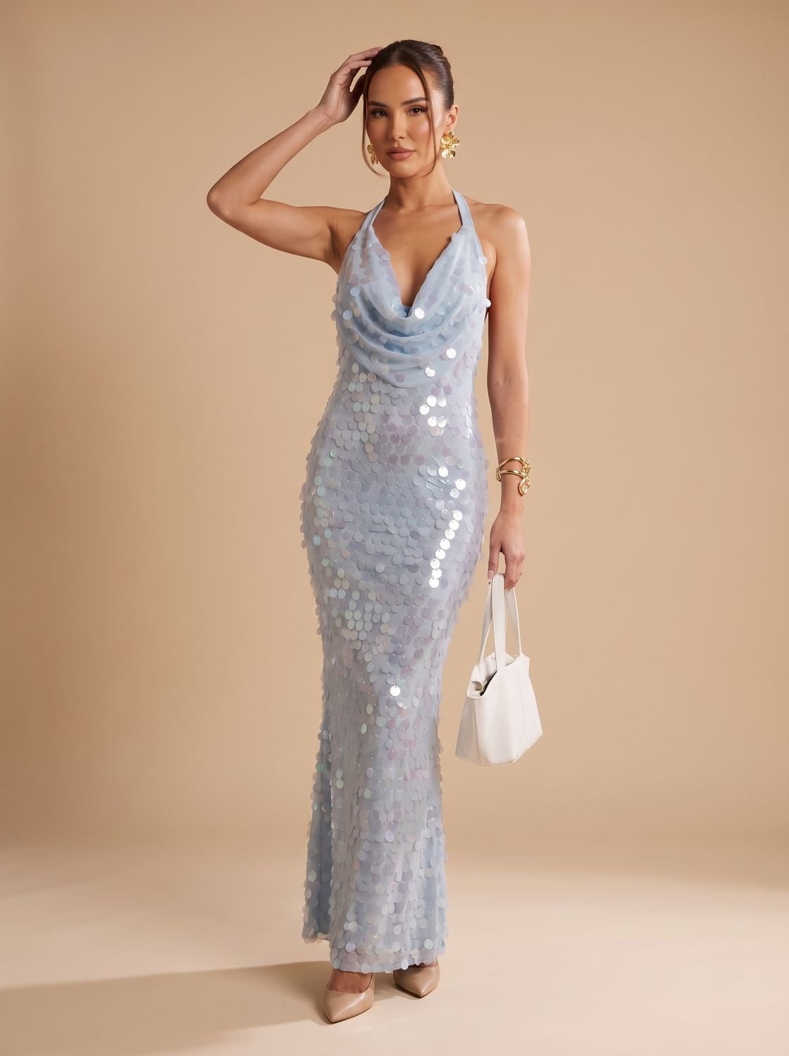 Maxikleid Damen mit Cowl-Neck und figurbetonender Silhouette - 4 - Atelier-Zofia