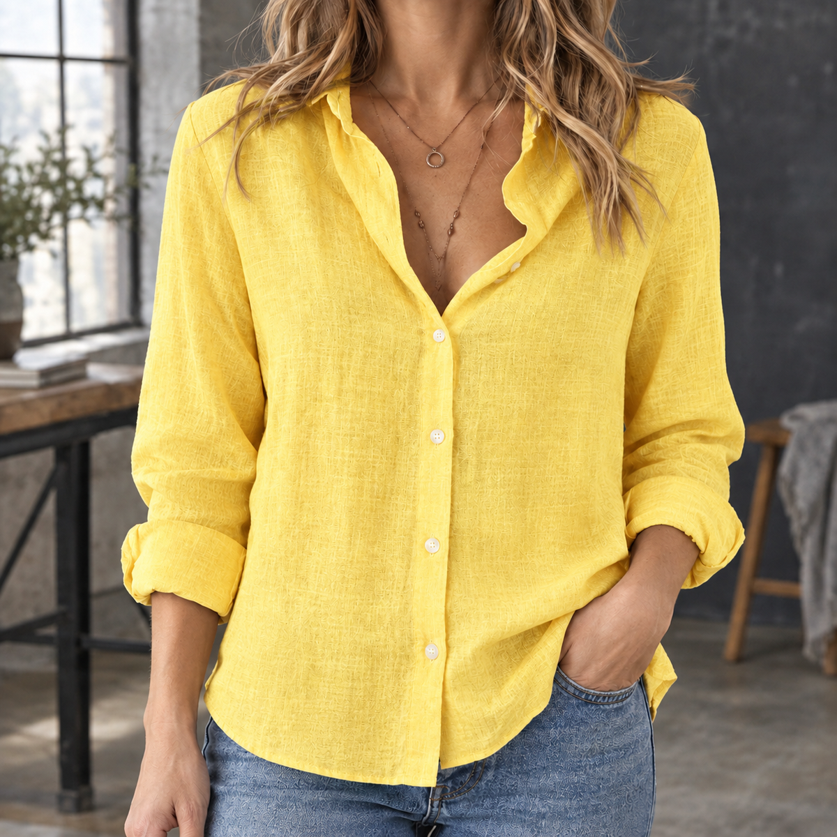 Bluse Damen mit lässigem Schnitt und klassischem Kragen - 5 - Atelier-Zofia