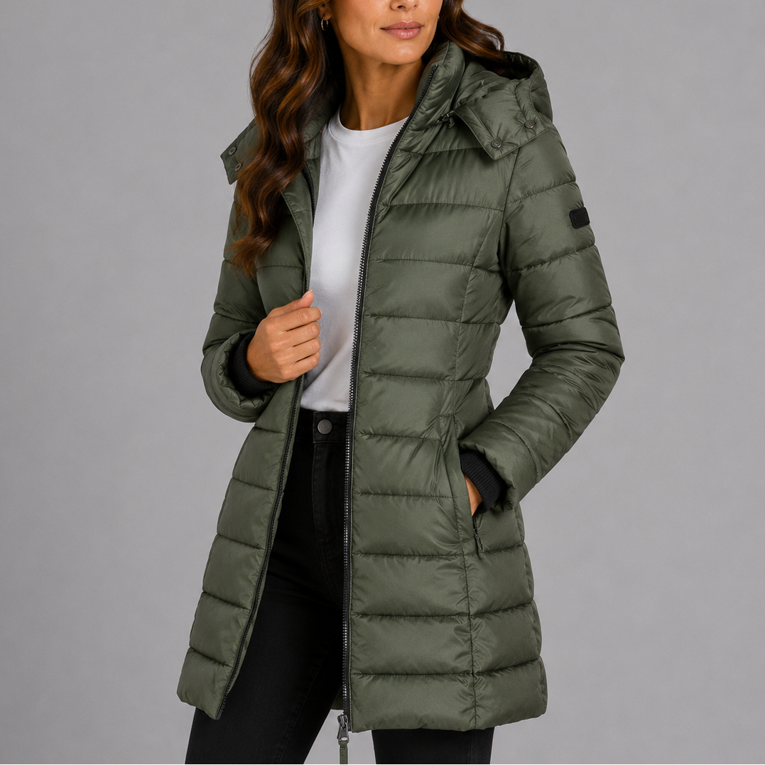 Damen Steppmantel mit Kapuze und durchgehendem Reißverschluss - schmeichelhafte Passform - 7 - Atelier-Zofia