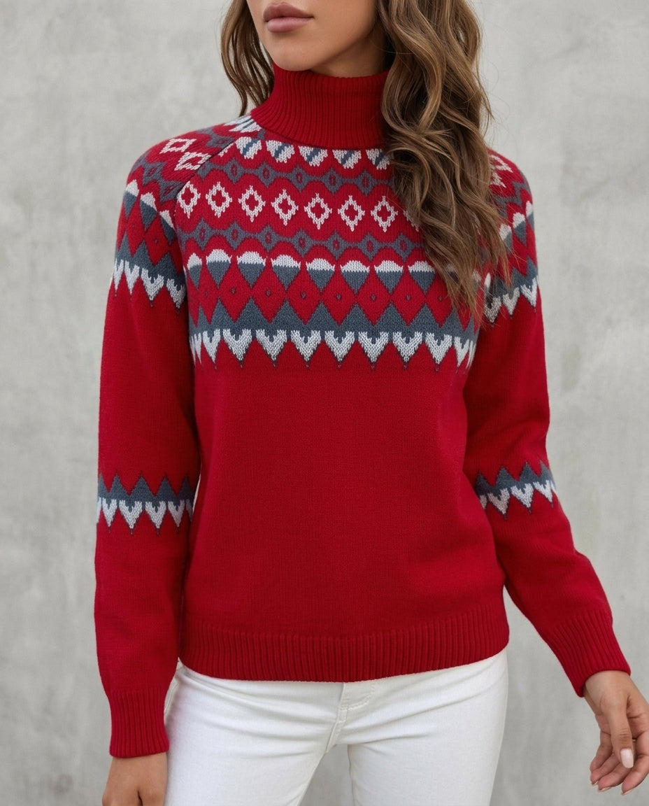 Pullover Damen mit Stehkragen und auffälligem Muster - 1 - Atelier-Zofia