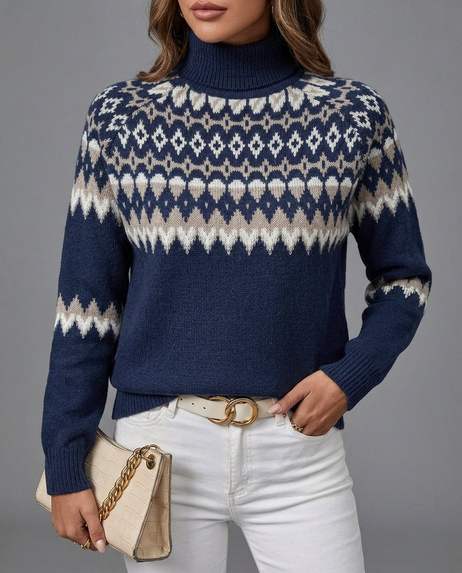 Pullover Damen mit Stehkragen und auffälligem Muster - 2 - Atelier-Zofia