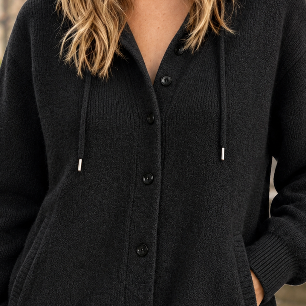 Damen Cardigan mit Kapuze und Knopfdetail – lässige Passform - 2 - Atelier-Zofia