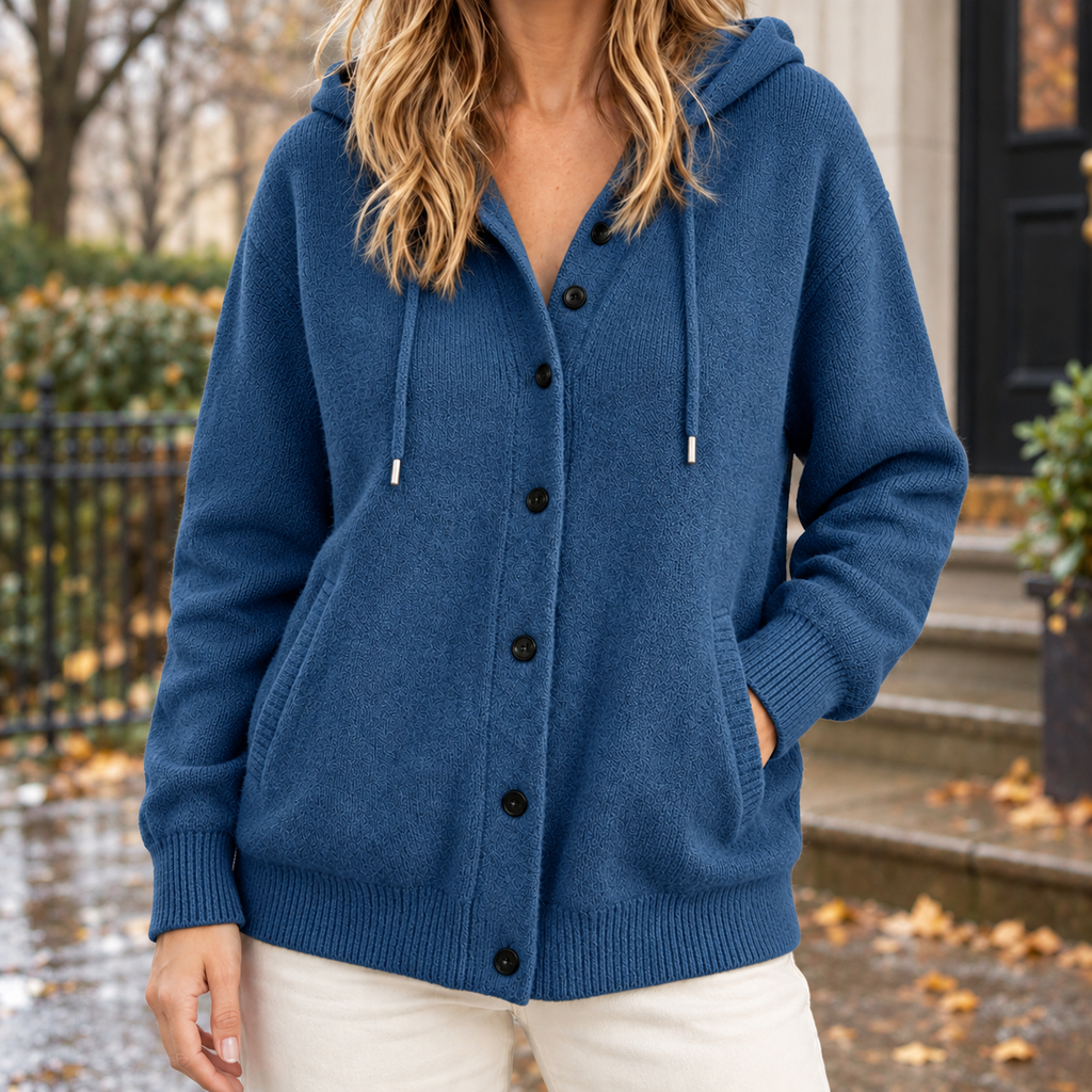 Damen Cardigan mit Kapuze und Knopfdetail – lässige Passform - 3 - Atelier-Zofia
