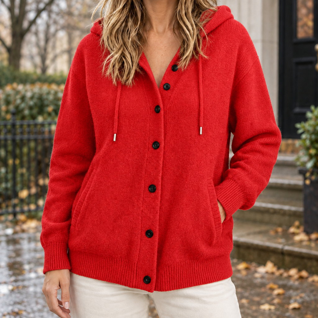 Damen Cardigan mit Kapuze und Knopfdetail – lässige Passform - 4 - Atelier-Zofia