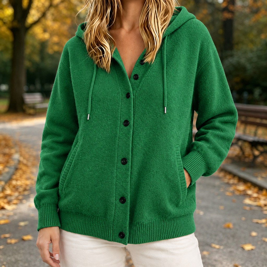 Damen Cardigan mit Kapuze und Knopfdetail – lässige Passform - 5 - Atelier-Zofia