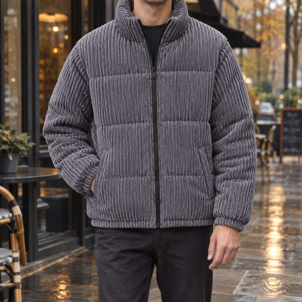 Modische Herrenjacke mit Stehkragen und durchgehendem Reißverschluss - Gepolsterte Passform - 1 - Atelier-Zofia