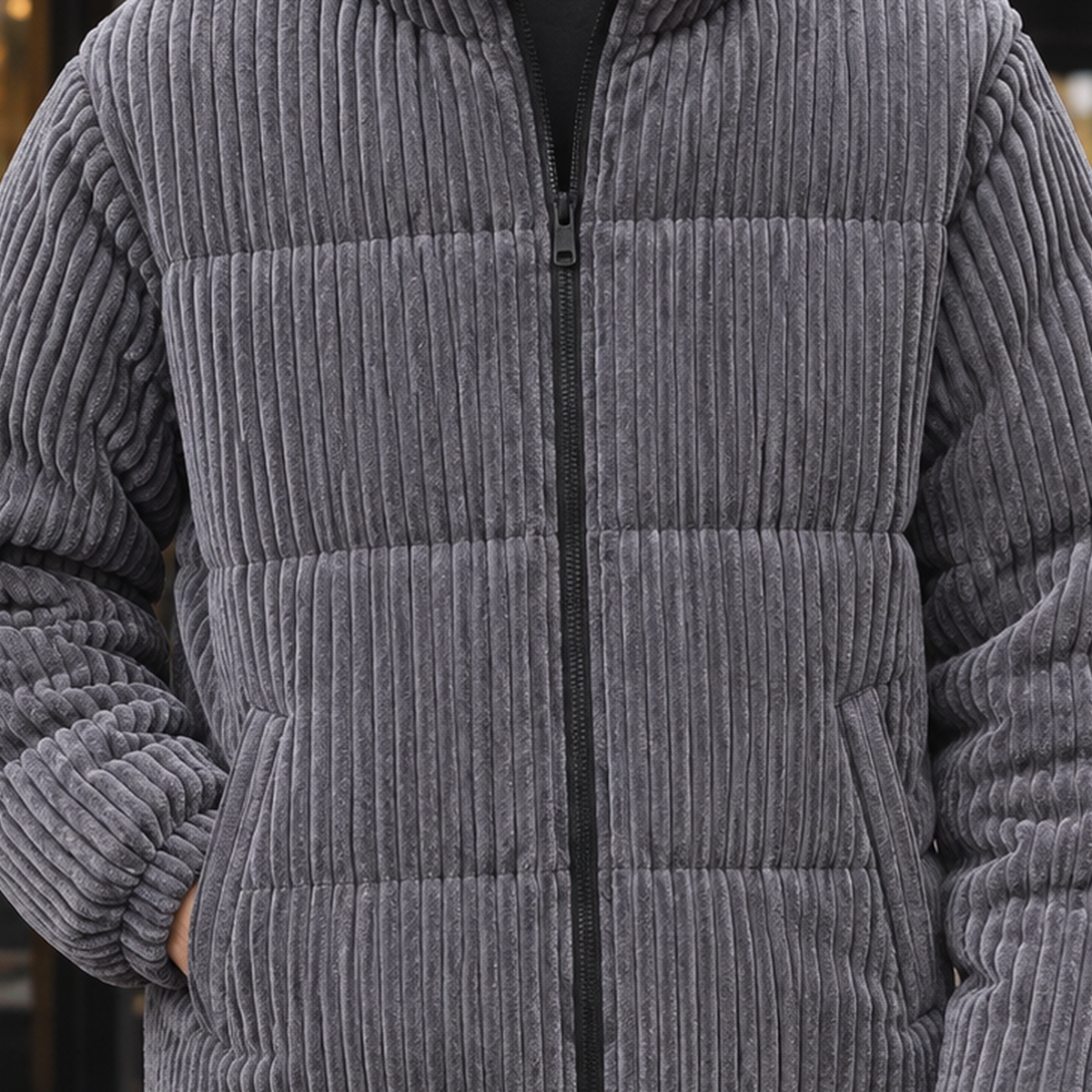 Modische Herrenjacke mit Stehkragen und durchgehendem Reißverschluss - Gepolsterte Passform - 2 - Atelier-Zofia