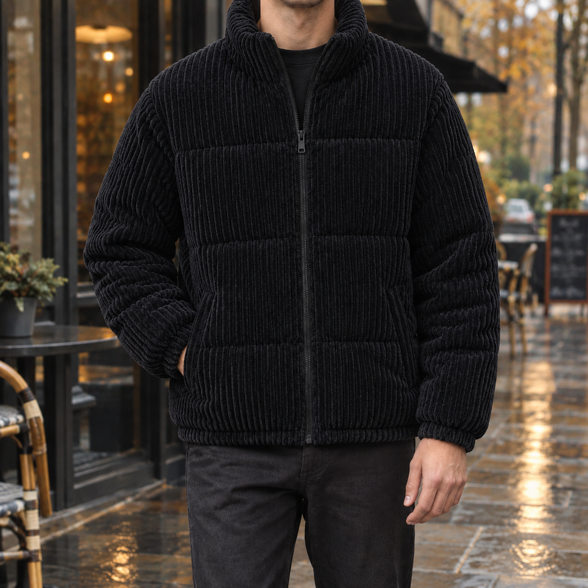 Modische Herrenjacke mit Stehkragen und durchgehendem Reißverschluss - Gepolsterte Passform - 3 - Atelier-Zofia