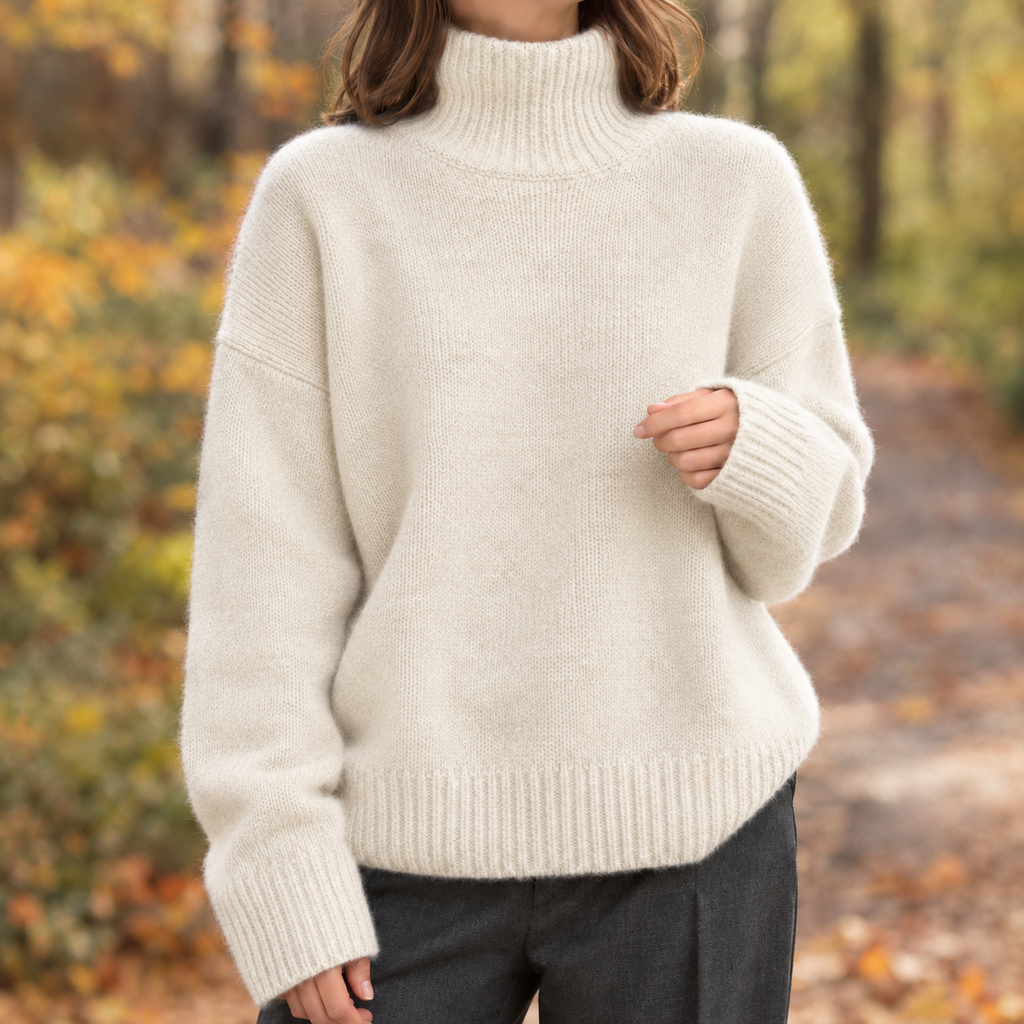 Damen Pullover mit hohem Kragen und lockerer Passform - Trendiger Stil - 3 - Atelier-Zofia