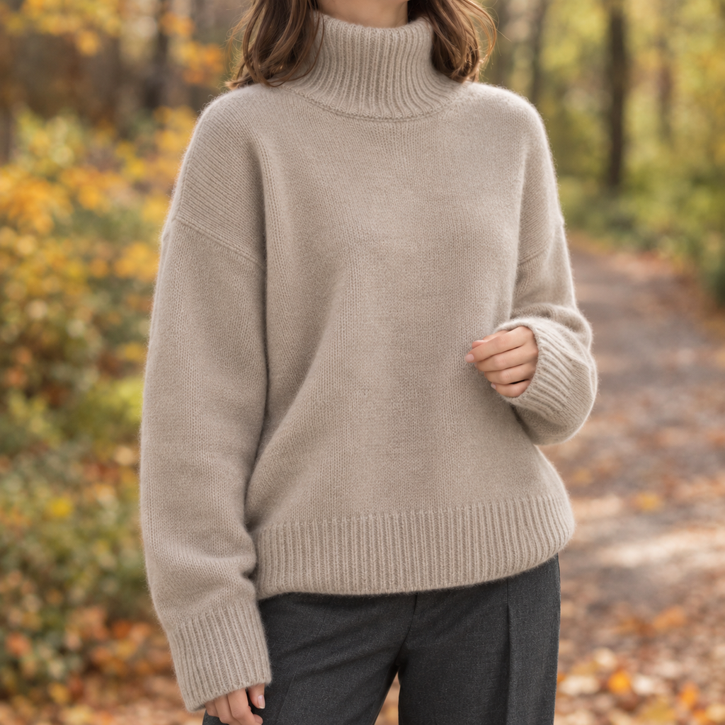 Damen Pullover mit hohem Kragen und lockerer Passform - Trendiger Stil - 4 - Atelier-Zofia