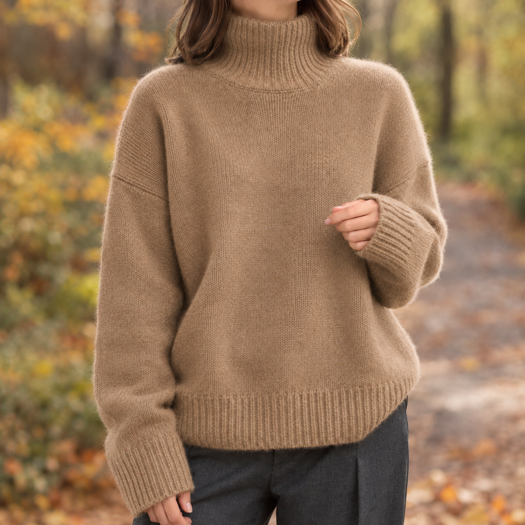 Damen Pullover mit hohem Kragen und lockerer Passform - Trendiger Stil - 6 - Atelier-Zofia