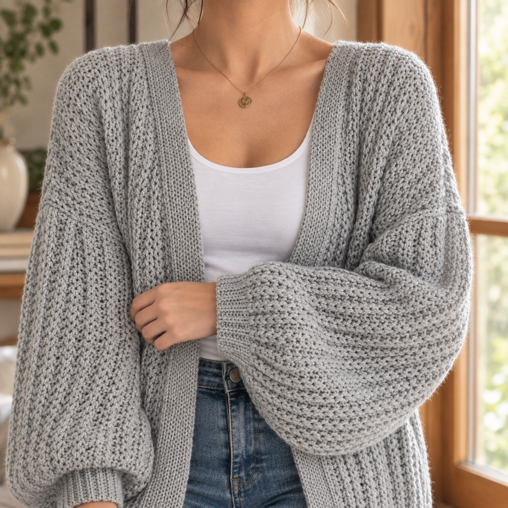 Damen Cardigan mit lässigem Schnitt und großzügigen Ärmeln - 2 - Atelier-Zofia