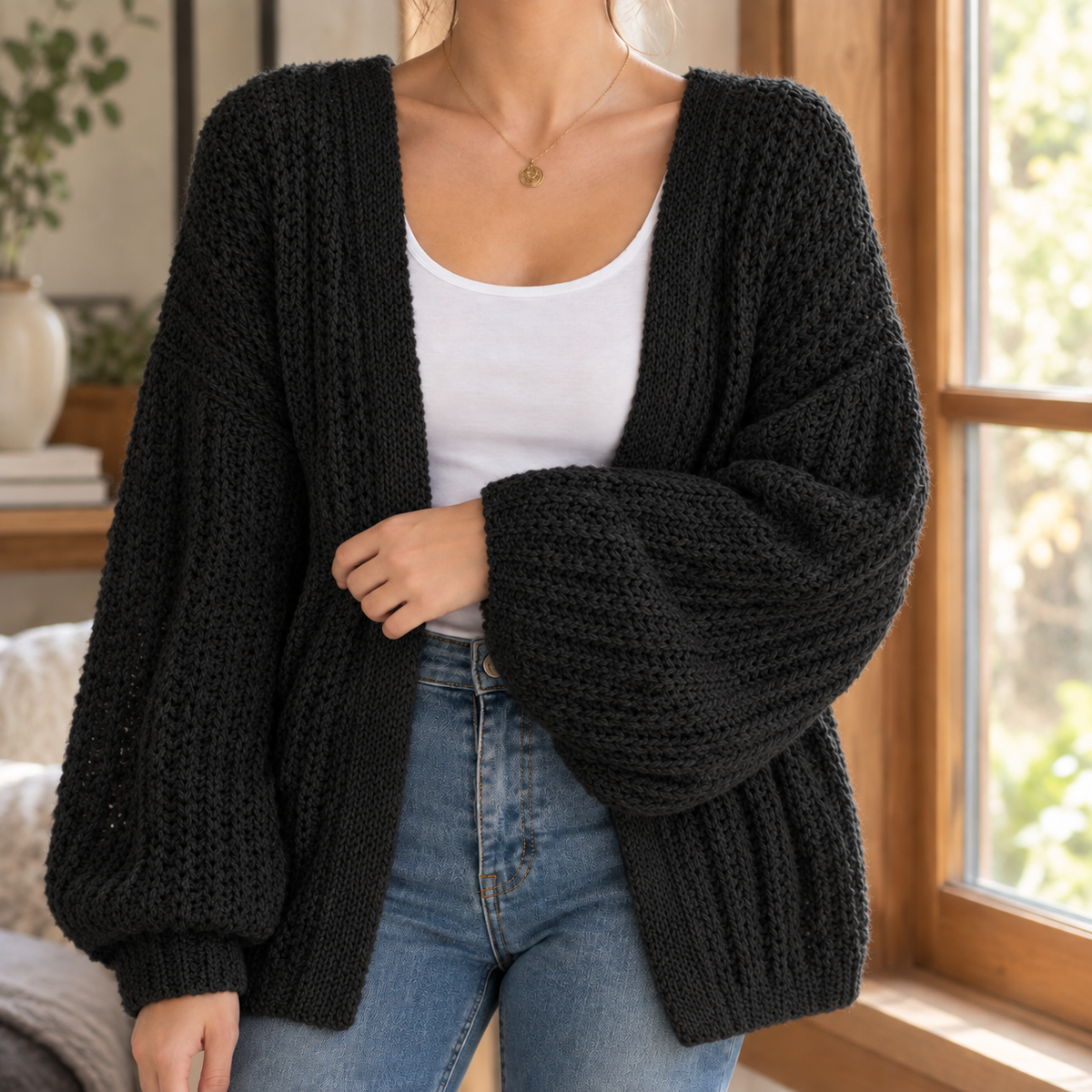Damen Cardigan mit lässigem Schnitt und großzügigen Ärmeln - 5 - Atelier-Zofia