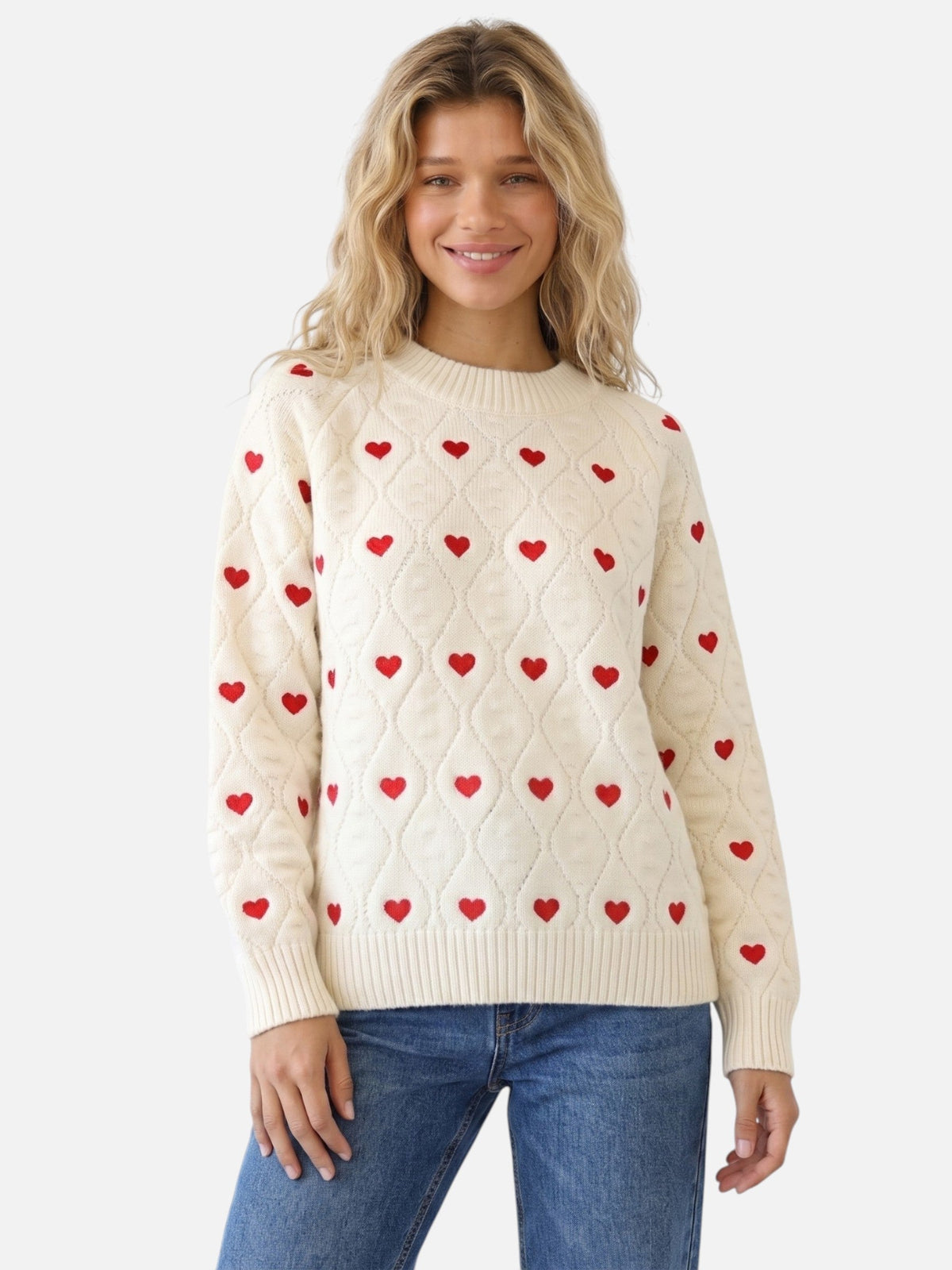Pullover Damen mit traditionellem Schnitt und Herzdetails - 1 - Atelier-Zofia