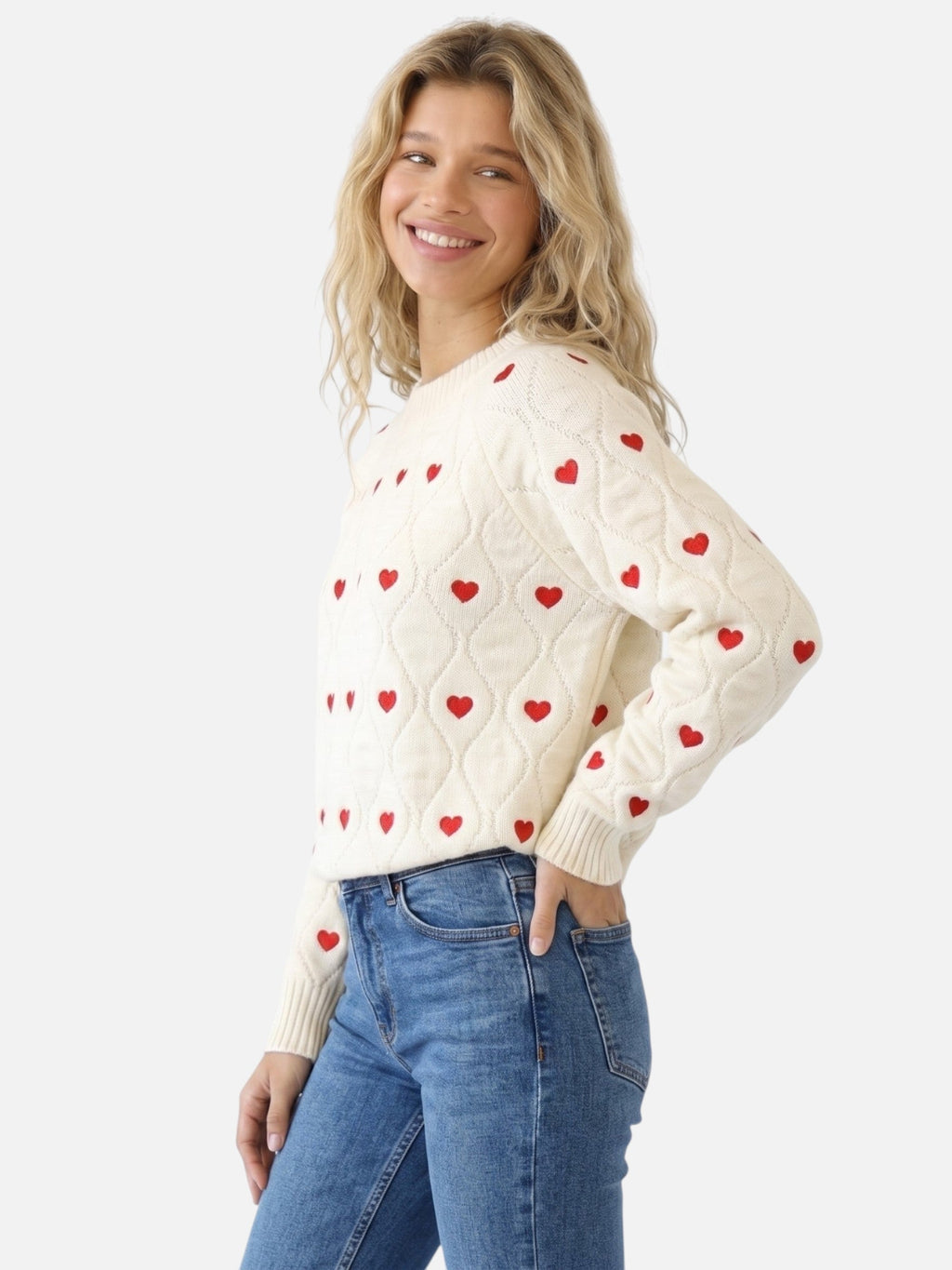 Pullover Damen mit traditionellem Schnitt und Herzdetails - 2 - Atelier-Zofia
